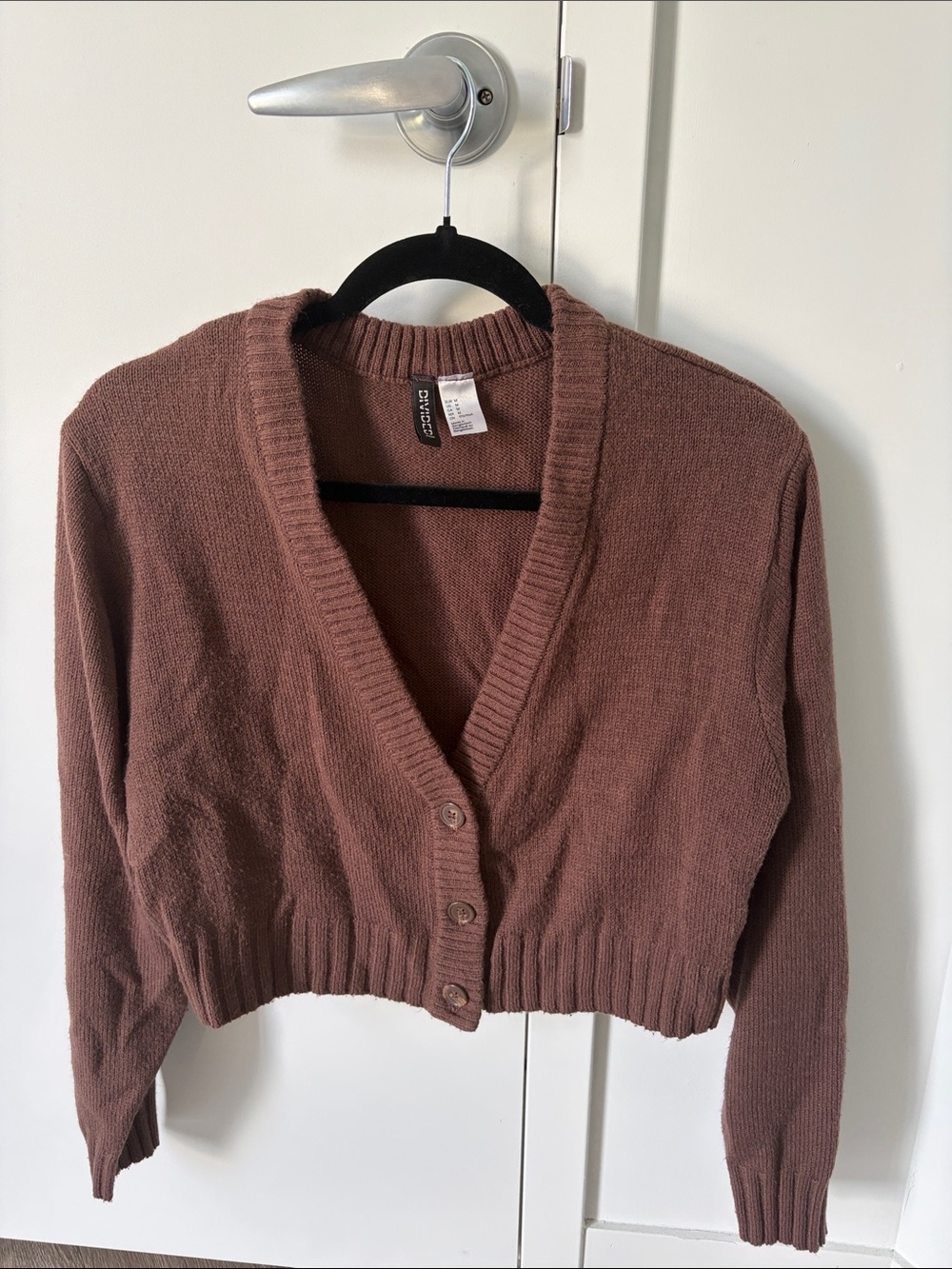 Divided brown-mauve Cropped Button-Up V-Neck Cardigan